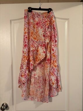 5 for $25! No Boundaries Pink & Orange Floral High-Low Ruffle Skirt